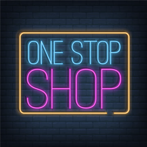 Neon sign image saying, "One Stop Shop"